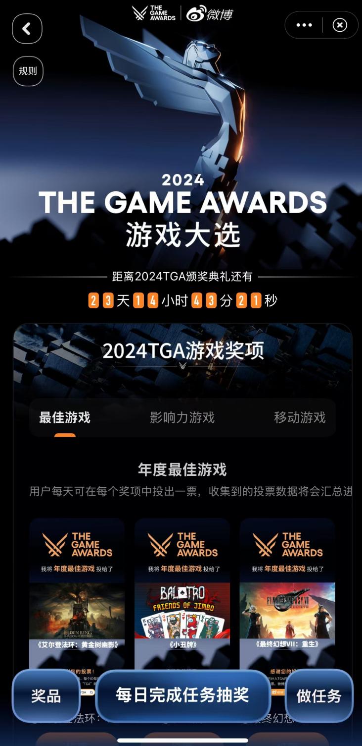 TGA 2024游戲獎項提名公布微博首次開啟投票通道！(圖6)